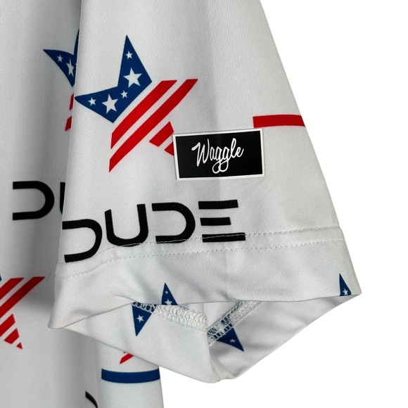 Waggle Performance Golf Polo Shirt Dude Wipes USA Stars Mens L Stretch S/S read - Picture 4 of 10